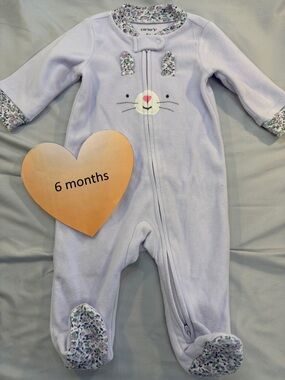 Carter's - NWOT Floral Lavender Baby Fleece Sleeper/Footie with cat face design